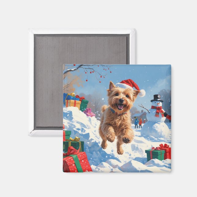 Mjukhårig Wheaten Terrier som springer i snö med j Magnet (Front/Back)