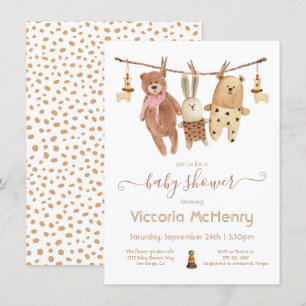 Mjukisdjur Boho Clothesline Baby Shower Inbjudningar