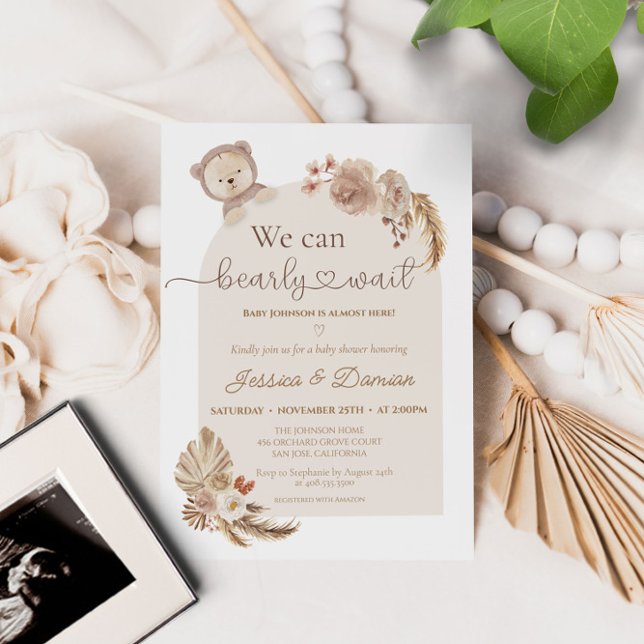 Mjukisdjur Nalle Barly Wait Baby Shower Inbjudningar (Skapare uppladdad)