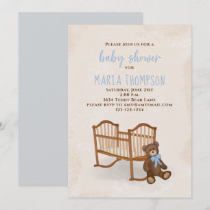 Mjukisdjuret Baby Shower Watercolor Boy Rustic Inbjudningar