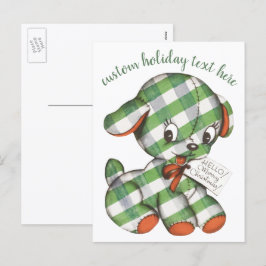 Mjukisdjuret Vintage jul Gingham Puppy Hund Helg Vykort