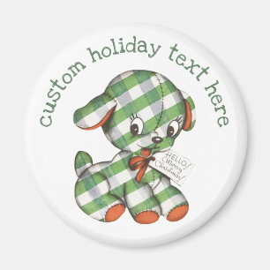 Mjukisdjuret Vintage jul Gingham Puppy Hund Magnet