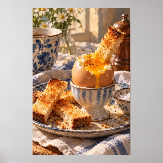 Mjukkokt ägg och rostat bröd Frukost Kök Vägg A Poster (Framsidan)