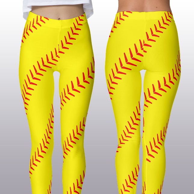 Mjukkulstitches (sömmar) med fast Gult (Fastpitch  Leggings (Bright yellow fastpitich softball leggins with red seams for softball players and fans.)