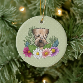 Mjukmantlad Wheaten Terrier Färgglada Blommor Grön Julgransprydnad Keramik