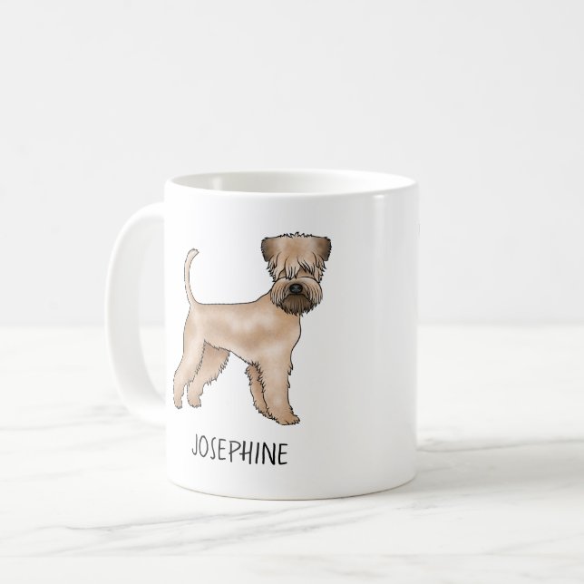 Mjukmantlad Wheaten Terrier Hund Står Med Namn Kaffemugg (Framsida vänster)