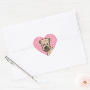 Mjukmantlad Wheaten Terrier rakt fram på rosa hjär Hjärtformat Klistermärke