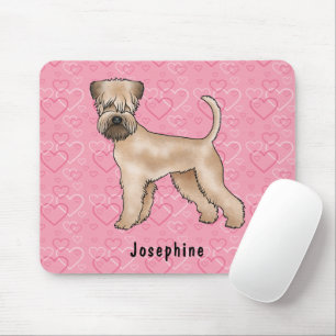 Mjukmantlad Wheaten Terrier Rosa Hjärtan Och Namn Musmatta