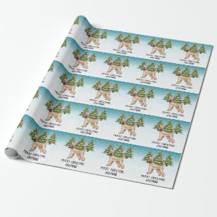Mjukmantlad Wheaten Terrier Snöig Vinter Skog Presentpapper