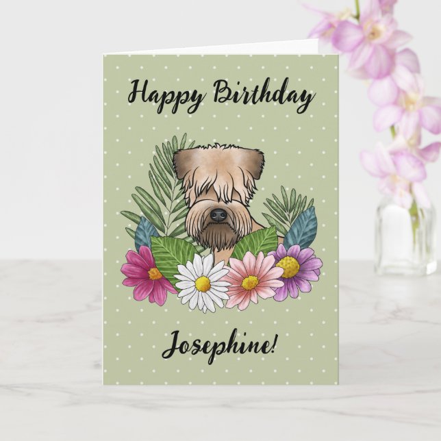 Mjukpälsad Wheaten Terrier Blommig Glad Födelsedag Kort (Orkide)