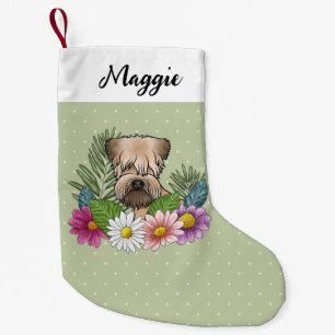 Mjukpälsad Wheaten Terrier Färgglada Blommor Grön Liten Julstrumpa