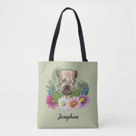 Mjukpälsad Wheaten Terrier Färgglada Blommor Grön Tygkasse