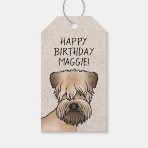 Mjukpälsad Wheaten Terrier Hund Framifrån på Beige Presentetikett