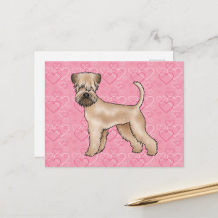 Mjukpälsad Wheaten Terrier Hund Hjärtmönster Rosa Vykort