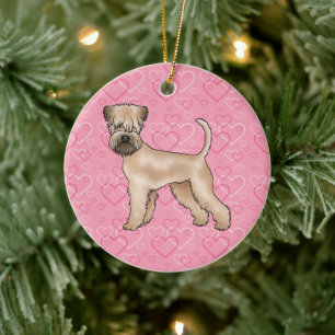 Mjukpälsad Wheaten Terrier Hund Kärlek Hjärtmönste Julgransprydnad Keramik