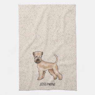 Mjukpälsad Wheaten Terrier Hund På Beige Med Namn Kökshandduk