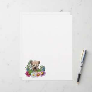 Mjukpälsad Wheaten Terrier Huvud Färgglada Blommor Brevhuvud