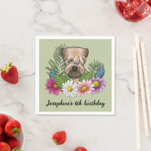 Mjukpälsad Wheaten Terrier med blommor födelsedag Pappersservett