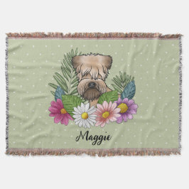 Mjukpälsad Wheaten Terrier med blommor och namn Filt