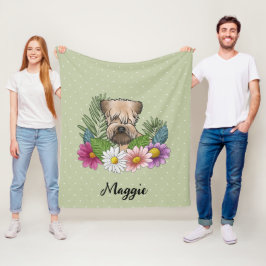 Mjukpälsad Wheaten Terrier med blommor och namn Fleecefilt