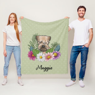 Mjukpälsad Wheaten Terrier med blommor och namn Fleecefilt