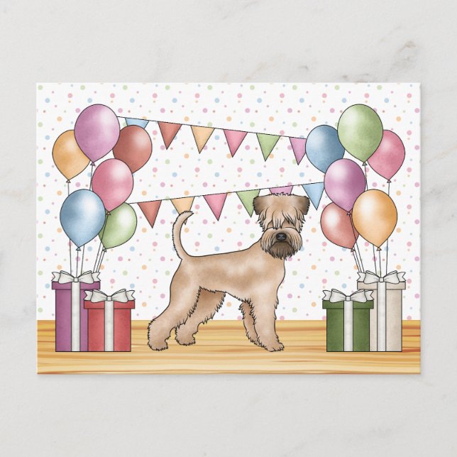 Mjukpälsad Wheaten Terrier Pastellfärger Födelseda Vykort (Framsida)