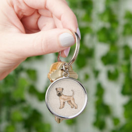 Mjukpälsad Wheaten Terrier Serieteckning Hund Ståe Rund Silverfärgad Nyckelring