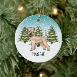 Mjukpälsad Wheaten Terrier Snöig Vinter Skog Julgransprydnad Keramik