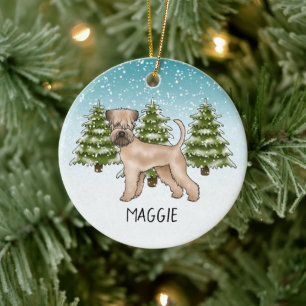 Mjukpälsad Wheaten Terrier Snöig Vinter Skog Julgransprydnad Keramik