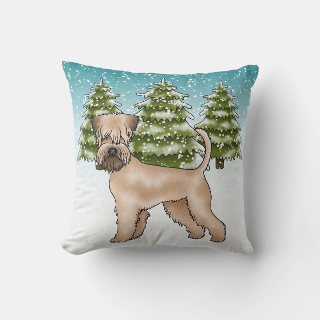 Mjukpälsad Wheaten Terrier Snöig Vinter Skog Kudde (Framsida)