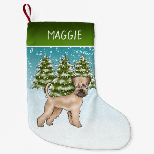 Mjukpälsad Wheaten Terrier Snöig Vinter Skog Liten Julstrumpa
