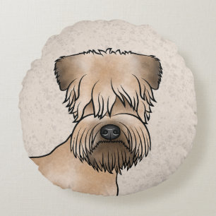 Mjukpälsad Wheaten Terrier Söt Hundhuvud på Beige Rund Kudde