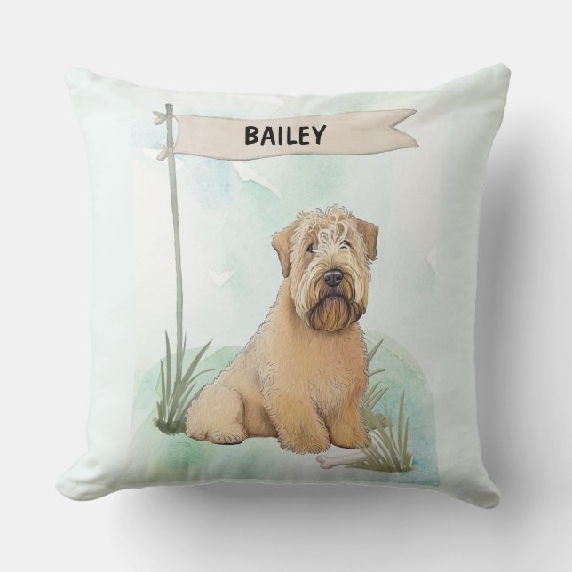 Mjukpälsad Wheaten Terrier Vattenfärgspersonaliser Kudde (Framsida)