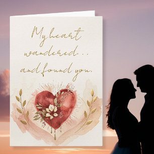Mjukt akryllfärgat hjärta med varma blommor och gu helgkort