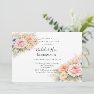 Mjukt akvarell blommande brudtärnor lunch inbjudningar