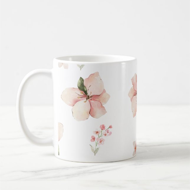 Mjukt akvarell blomstermönster utan sömmar kaffemugg (Vänster)