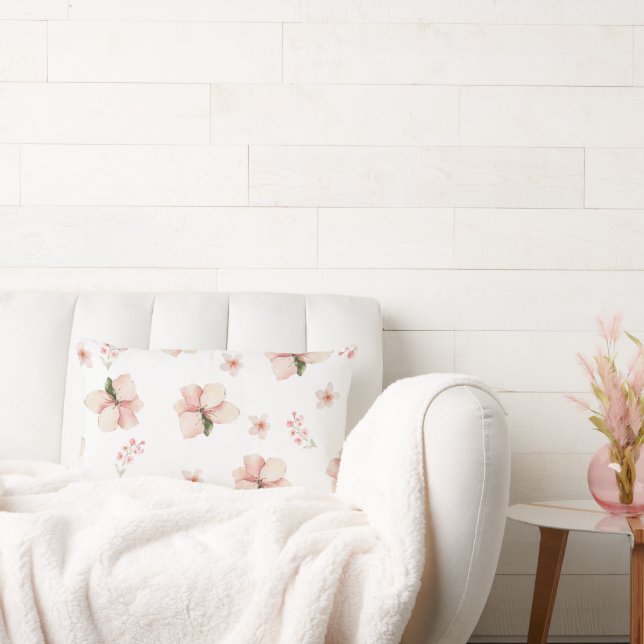 Mjukt akvarell blomstertill vänster sömlöst mönste lumbarkudde (Soffa)
