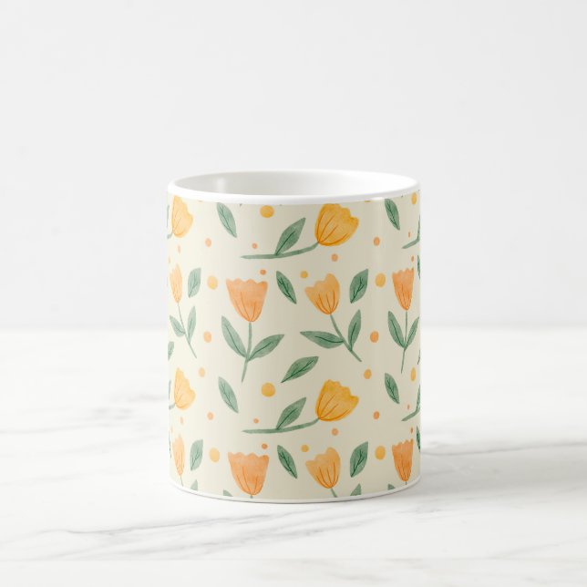 Mjukt akvarell-orange vildblommigt sömlöst mönster kaffemugg (Center)