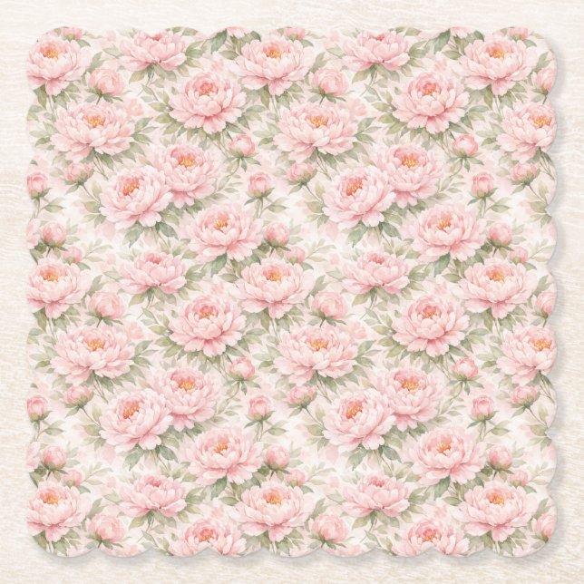 Mjukt akvarell peony blomster sömlöst mönster underlägg papper (Framsida)