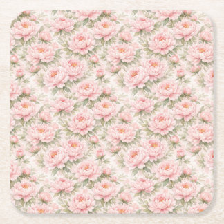 Mjukt akvarell peony blomster sömlöst mönster underlägg papper kvadrat