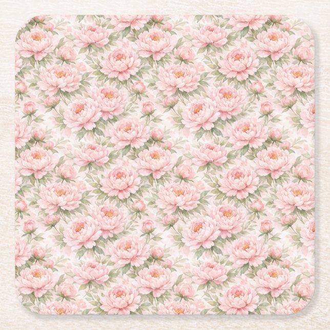 Mjukt akvarell peony blomster sömlöst mönster underlägg papper kvadrat (Framsidan)