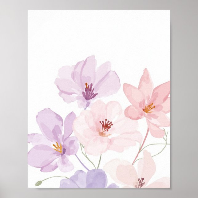 Mjukt akvarellblommomotiv – Pastellrosa och lavend Poster (Framsidan)