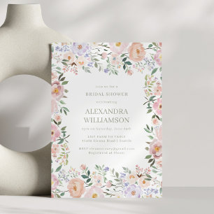 Mjukt akvarellblommor Bröllopsdusch i pastellrosa Inbjudningar