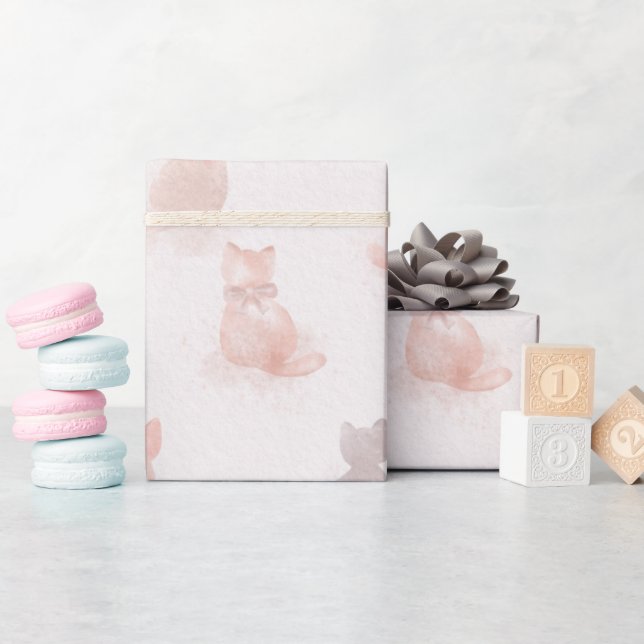 Mjukt akvarellkatter-mönster presentpapper (Baby Shower)