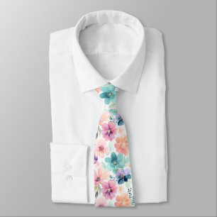 Mjukt akvariefärgade blommor i rosa och blått slips
