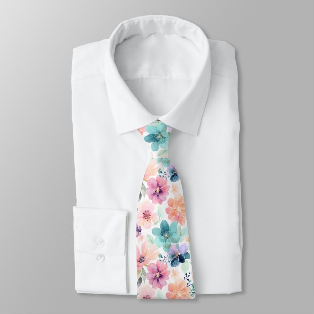 Mjukt akvariefärgade blommor i rosa och blått slips (Bunden)
