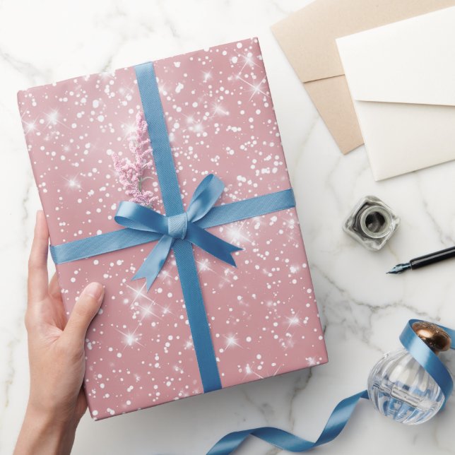 Mjukt babyrosa damm vitt glittermönster presentpapper (Gifting)