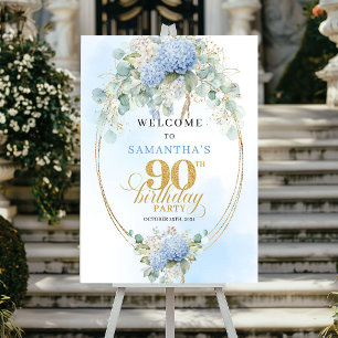 Mjukt Blå Hydrangeas Boho 90-års välkomstskylt Poster