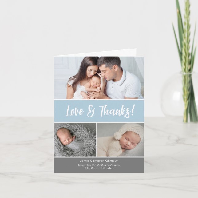 Mjukt blå Kärlek och tack - Fotokollage Babyskuvel (Framsida)