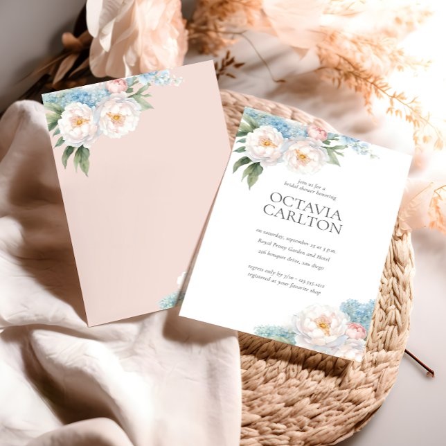 Mjukt Blå och Rosa Blommor klassisk Bröllopsfest Inbjudningar (Skapare uppladdad)